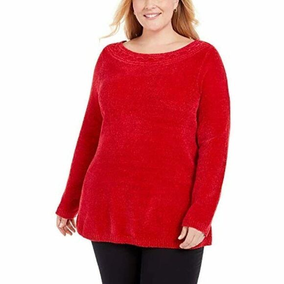 Karen Scott Sweater Top 1X Plus Red Soft Chenille - Picture 7 of 7